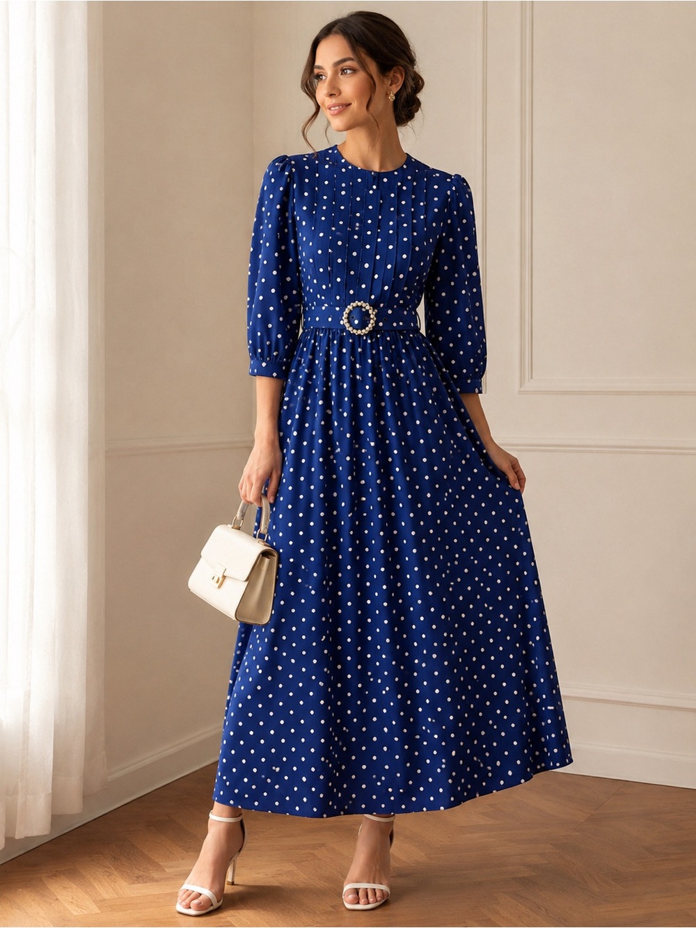 SHEIN Royal Blue Polka Dot Maxi Dress with Decorative Buckle - Picture 1 of 10